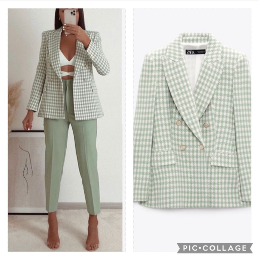 ZARA houndstooth double breasted blazer jacket blogger favorite